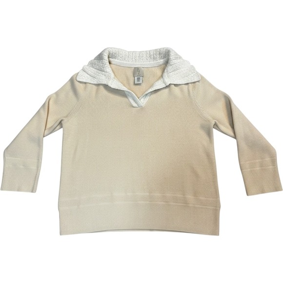 Joie Sweaters - Joie Cream Ribbed Cotton Blend V-Neck Polo Sweater Medium